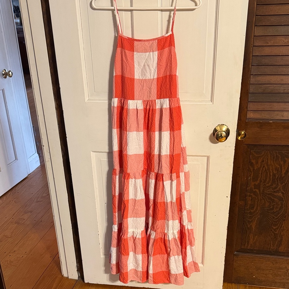 Lou & Grey Coral and White Checkered Maxi Dress